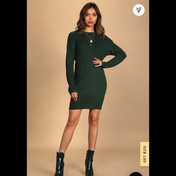 NWT Lulus Bringing Sexy Back Emerald Green Backless Sweater Dress - Picture 2 of 4